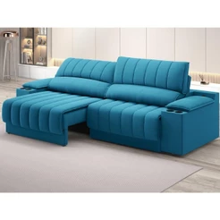 Sofá com Porta Copos Carregador USB Ret Rec Murano 2,00m Velosuede Royal - NETSOFAS
