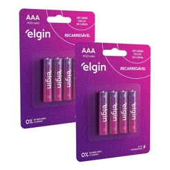 8 Pilhas Recarregável Aaa 3a Palito 900mah 4 Cartelas Elgin