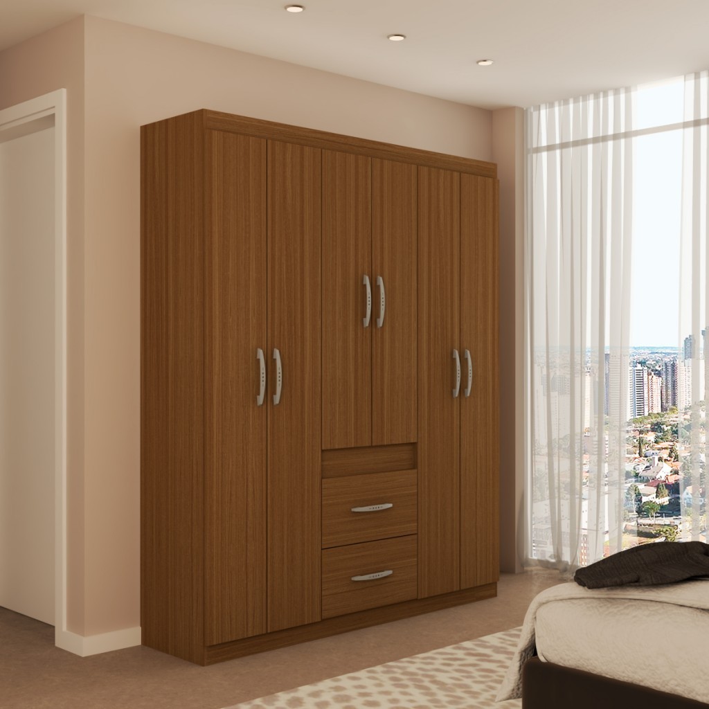 Guarda-Roupa Casal Zeus 6 Portas 2 Gavetas Castanho - Pnr Móveis - Home & Living