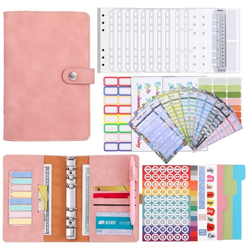 A6 PU Leather Budget Binder Notebook/6 Holes Loose-leaf Para Gestão Financeira/Dinheiro Cash Bill Envelopes Organizador/Folhas De Planejamento De Orçamento De Despesas Domésticas