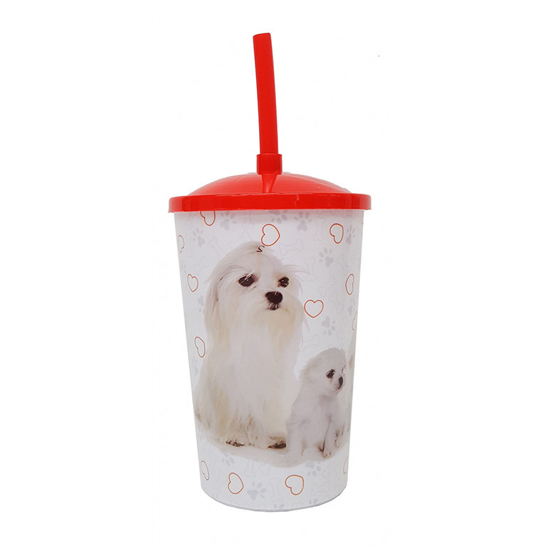 Copo com Canudo Pet Toys Dog Maltês 750 mL