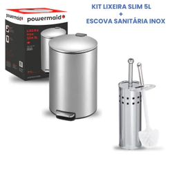 Kit Lixeira Inox Escovado Slim 5L com Escova Sanitária Inox
