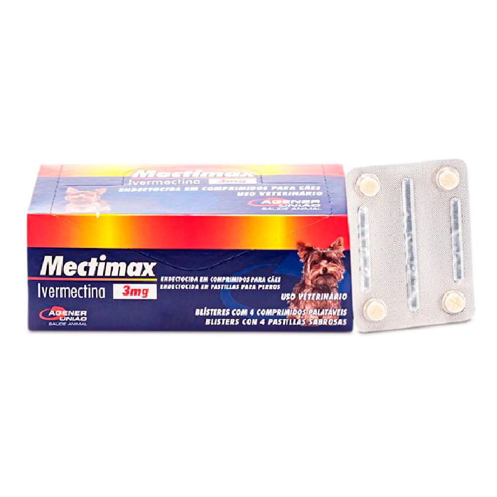 Kit 2un. Antiparasitário Mectimax Cães 3mg com 4 Comprimidos