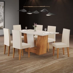 Mesa de Jantar 6 Lugares Venus Mel/Blonde/Linho/Bronze - Viero Móveis