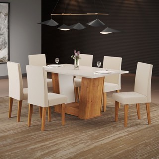 Mesa de Jantar 6 Lugares Venus Mel/Blonde/Linho/Bronze - Viero Móveis em Oferta na Shopee
