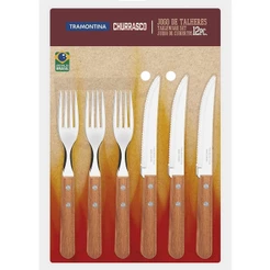 Faqueiro Tramontina Churrasco 12 Peças, em Aço Inox e Cabos de Madeira Natural - 22399/030