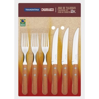 Faqueiro Tramontina Churrasco 12 Peças, em Aço Inox e Cabos de Madeira Natural - 22399/030 em Oferta na Shopee