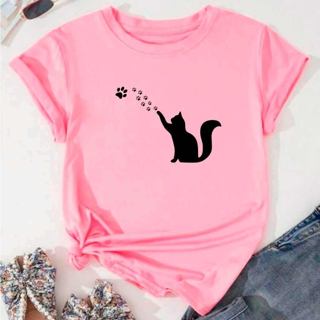 Blusa Feminina  T-shirt Linda Camiseta Feminina Patas Gato Fofo Pet Granfina Shops Garanta a Já a Sua!