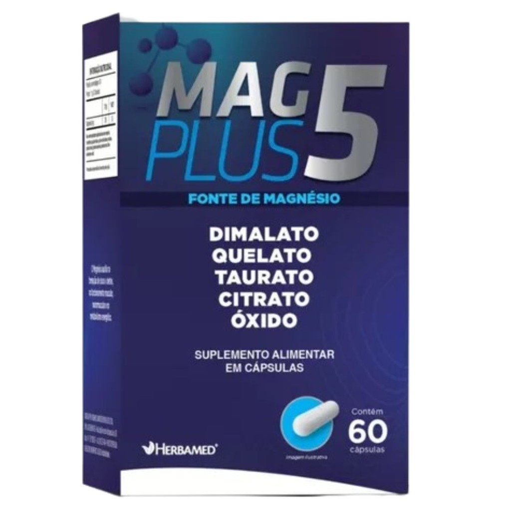 Mag Plus 5 60 Capsulas 550mg Magnésio Dimalato Quelato Herbamed (350 Mg de Magnesio em 2 Capsulas)