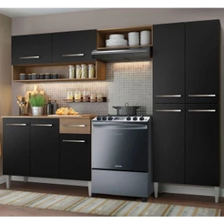 Armário de Cozinha Compacta 229cm Rustic/Preto Emilly Pop Madesa 02