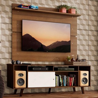 Rack Madesa Cancun com Pés e Painel para TV até 65 Polegadas - Rustic/Branco 6E5Z em Oferta na Shopee