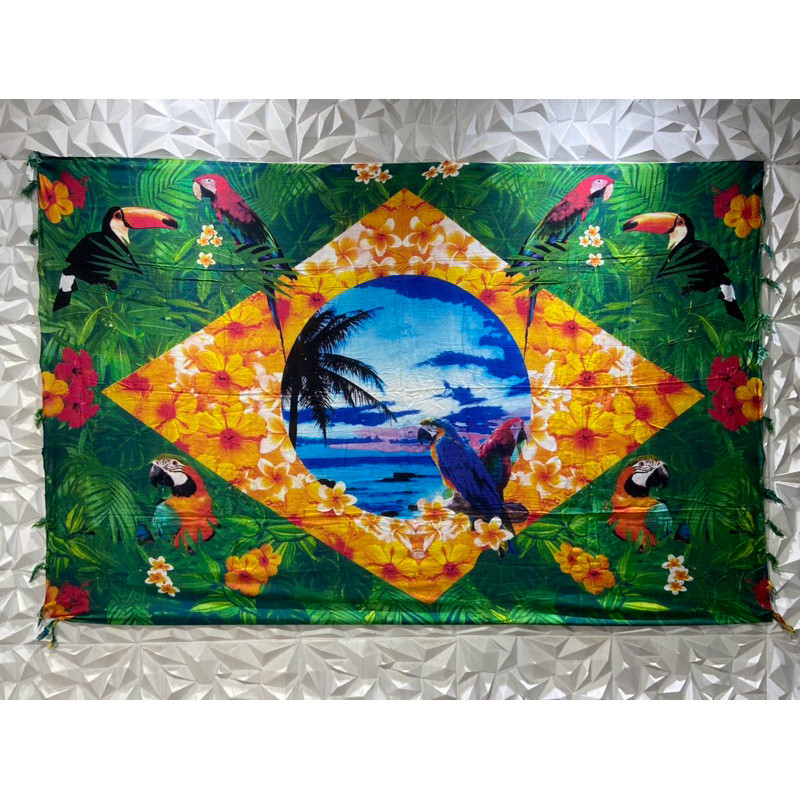 Canga de Praia Floral Bandeira do Brasil Floresta Tecido em Viscose Tendência 2025