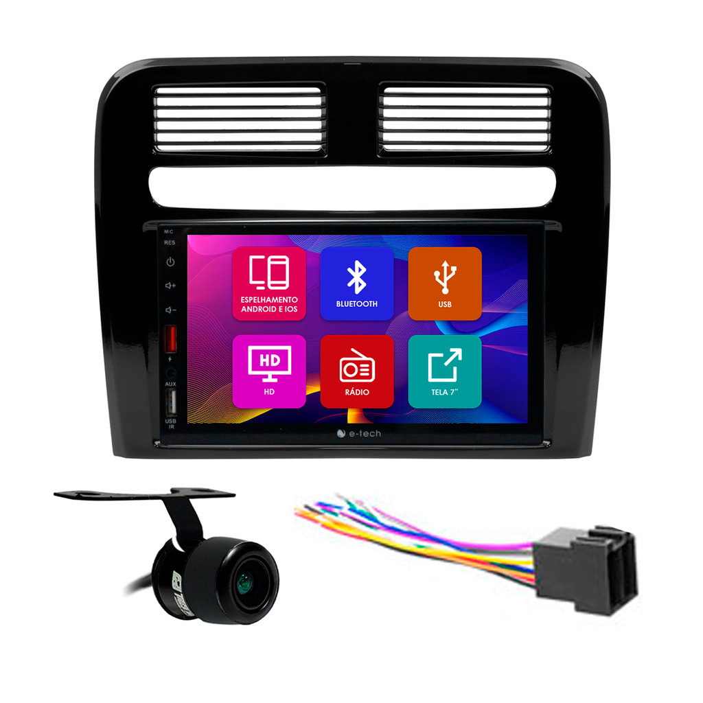 Kit Multimidia 7 Pol Punto 2008 2009 2010 2011 2012 Android Auto Carplay Qa+ 2 Din Black Piano Espelhamento Camera Ré