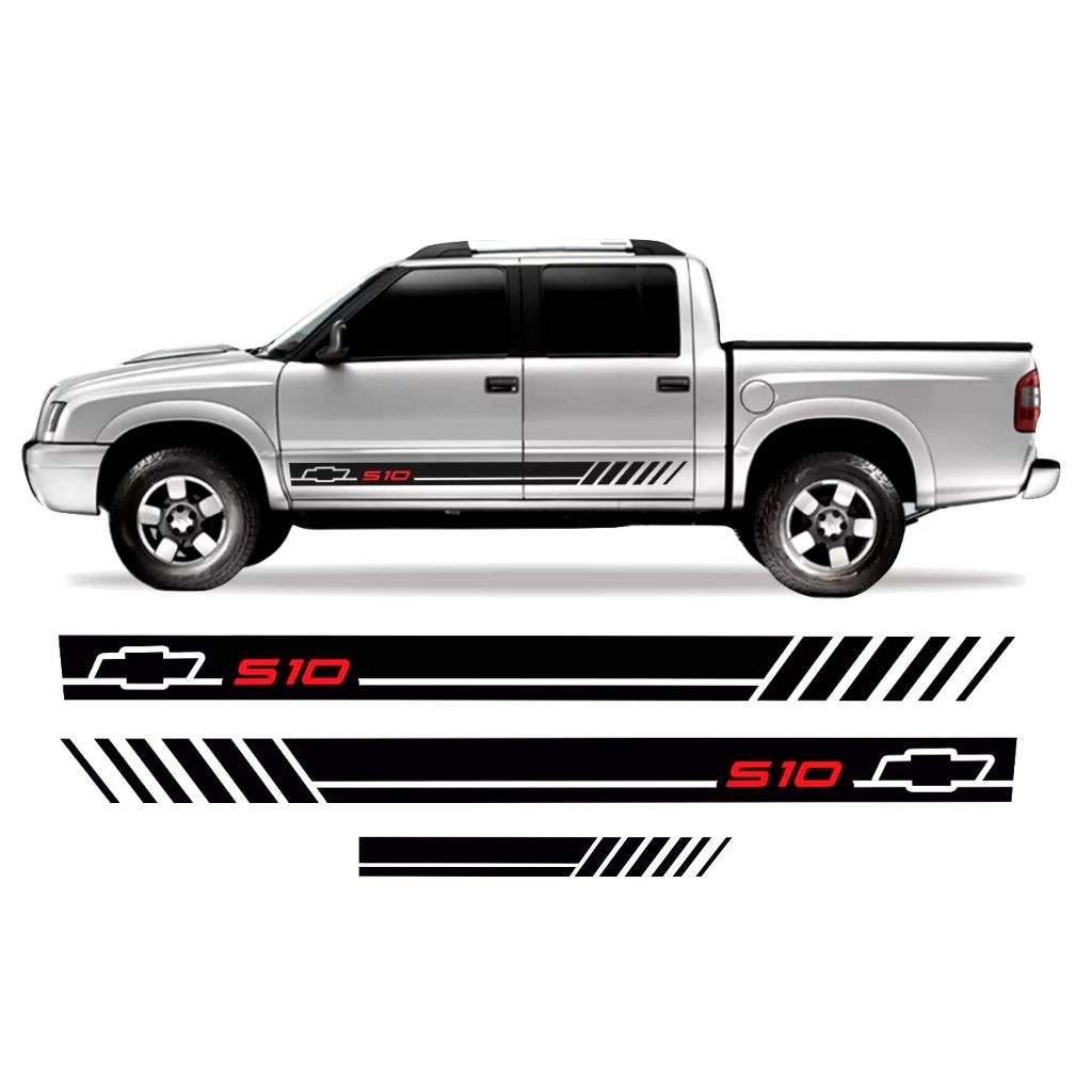 Adesivos chevrolet S10 faixa lateral e traseira kit 3 Und Acessorios Personalizado Preto Brilho CH62 em Oferta na Shopee