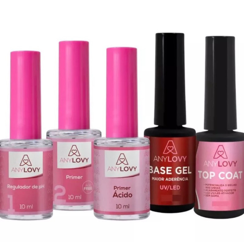 kit Preparadores Anylovy Regulador ph + PrimerN + PrimerA+ Base gel + Top coat Nail Designer em Oferta na Shopee