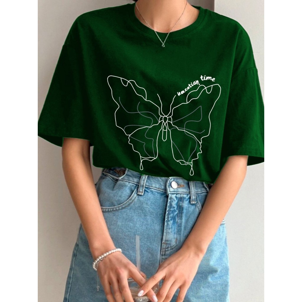 Camiseta Oversized Street Wear Old School Minimalista Estampada Borboleta Inseto Blusa Aesthetic