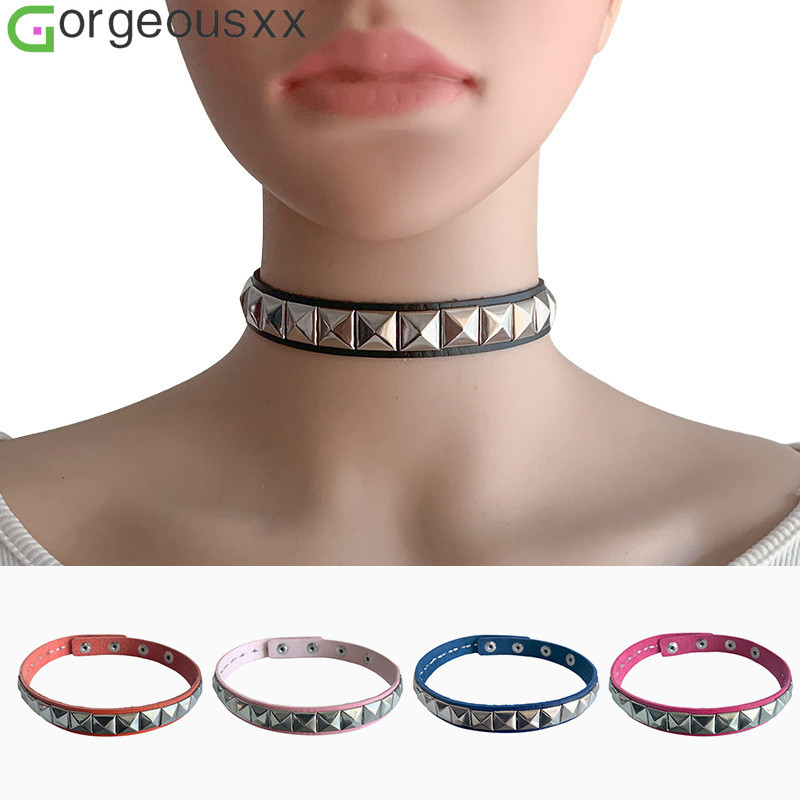 Gargantilha Estreita De Couro PU Estilo Punk Para Mulheres E Homens , Colares Quadrados Com Rebite , Acessórios De Festa em Oferta na Shopee