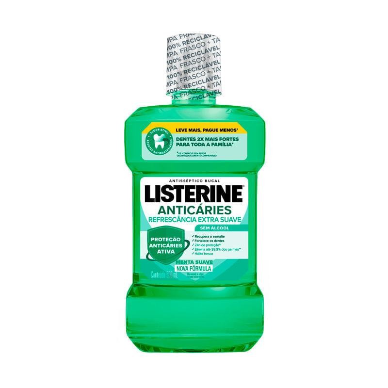 Antisséptico Bucal Listerine Anticáries Refrescância Extra Suave 500ml em Oferta na Shopee