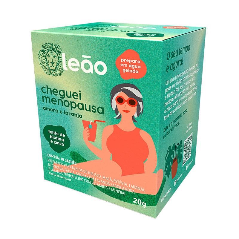 Chá Leão Cheguei Menopausa Sabor Amora e Laranja 10 Sachês 20g