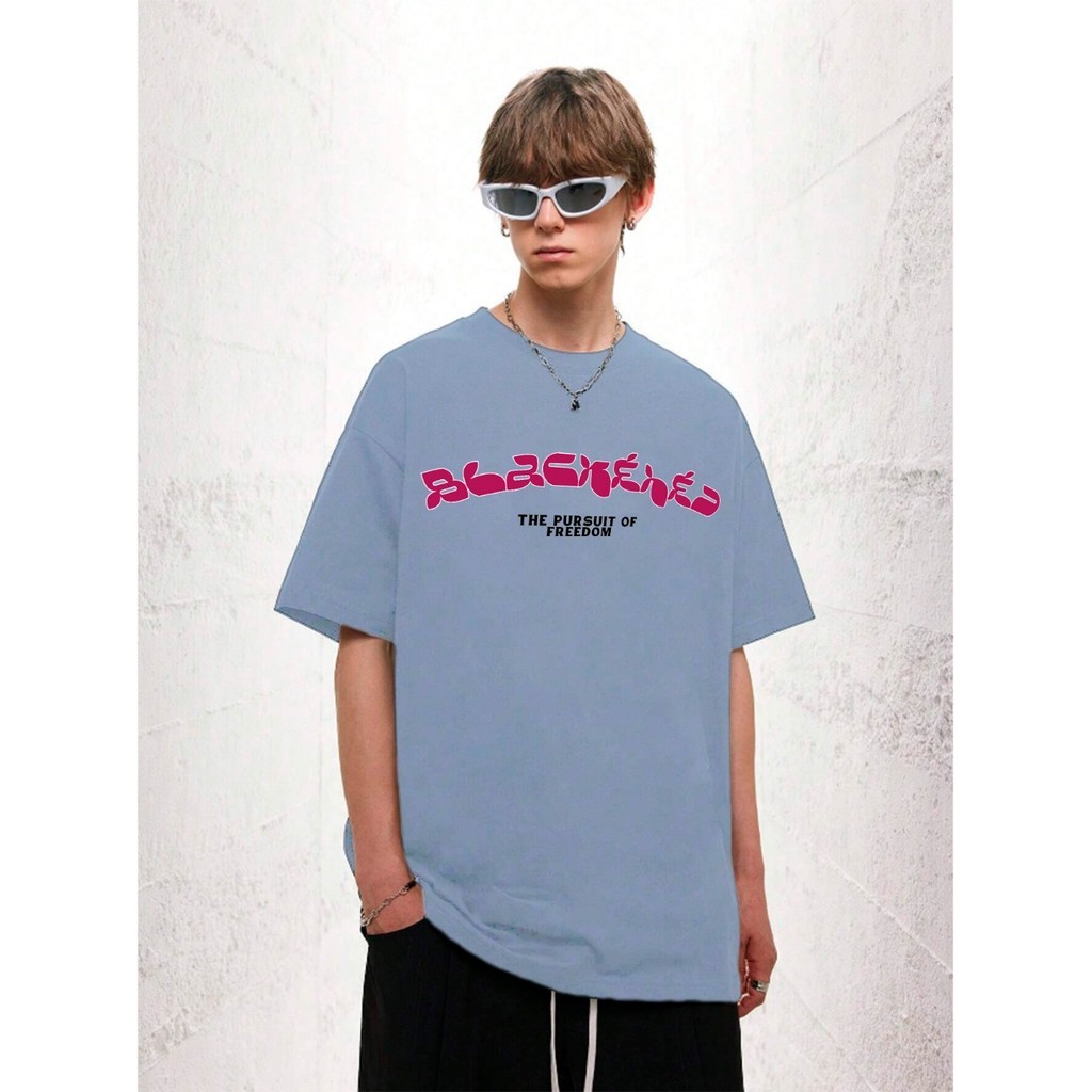 Camiseta Estampada Aesthetic Blackeyed Freedom Azul Masculina Oversized Estilo Old School Moderno