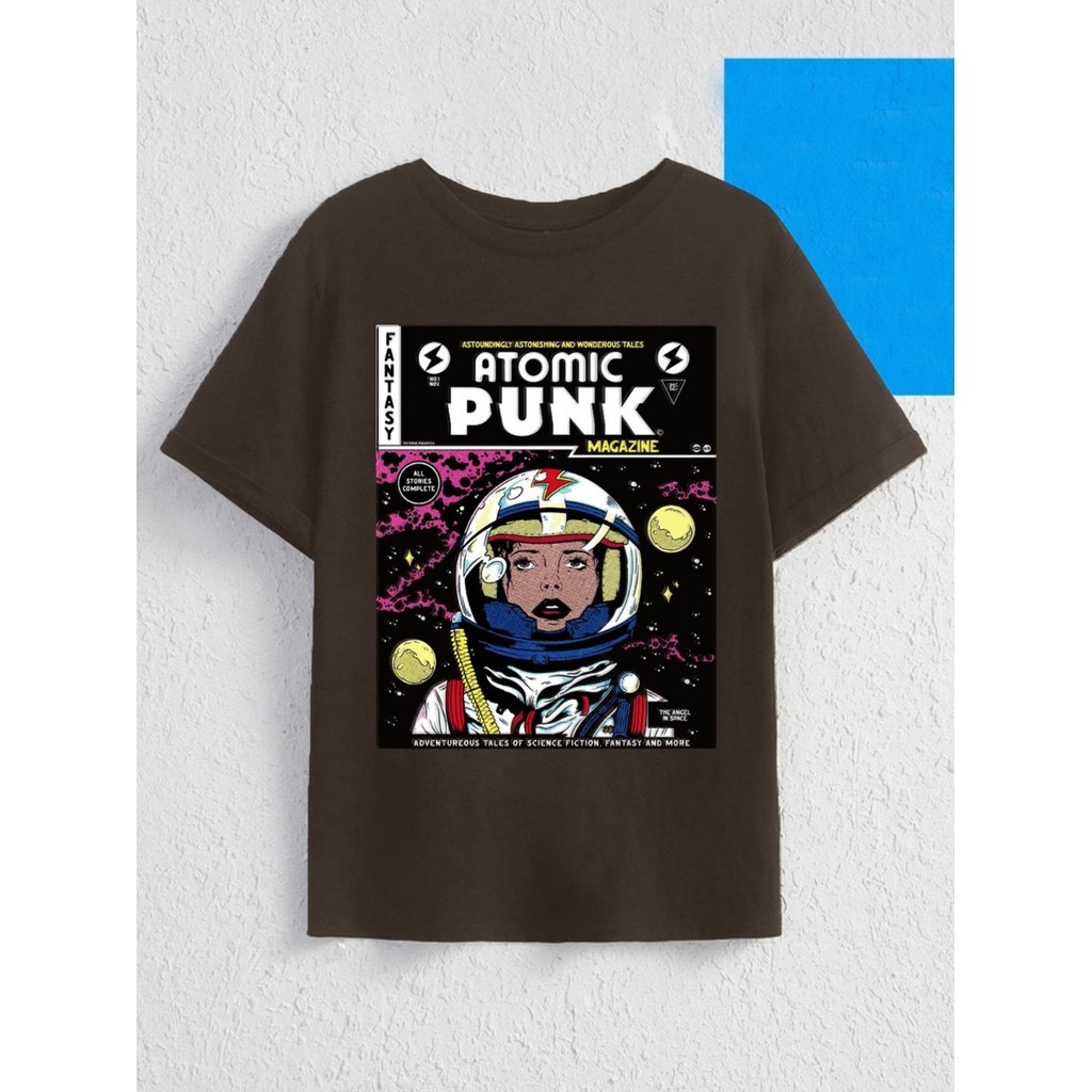 Camiseta Casual Streetwear Atomic Punk Black Woman Estrelas Estampado Aesthetic Blusa Oversized