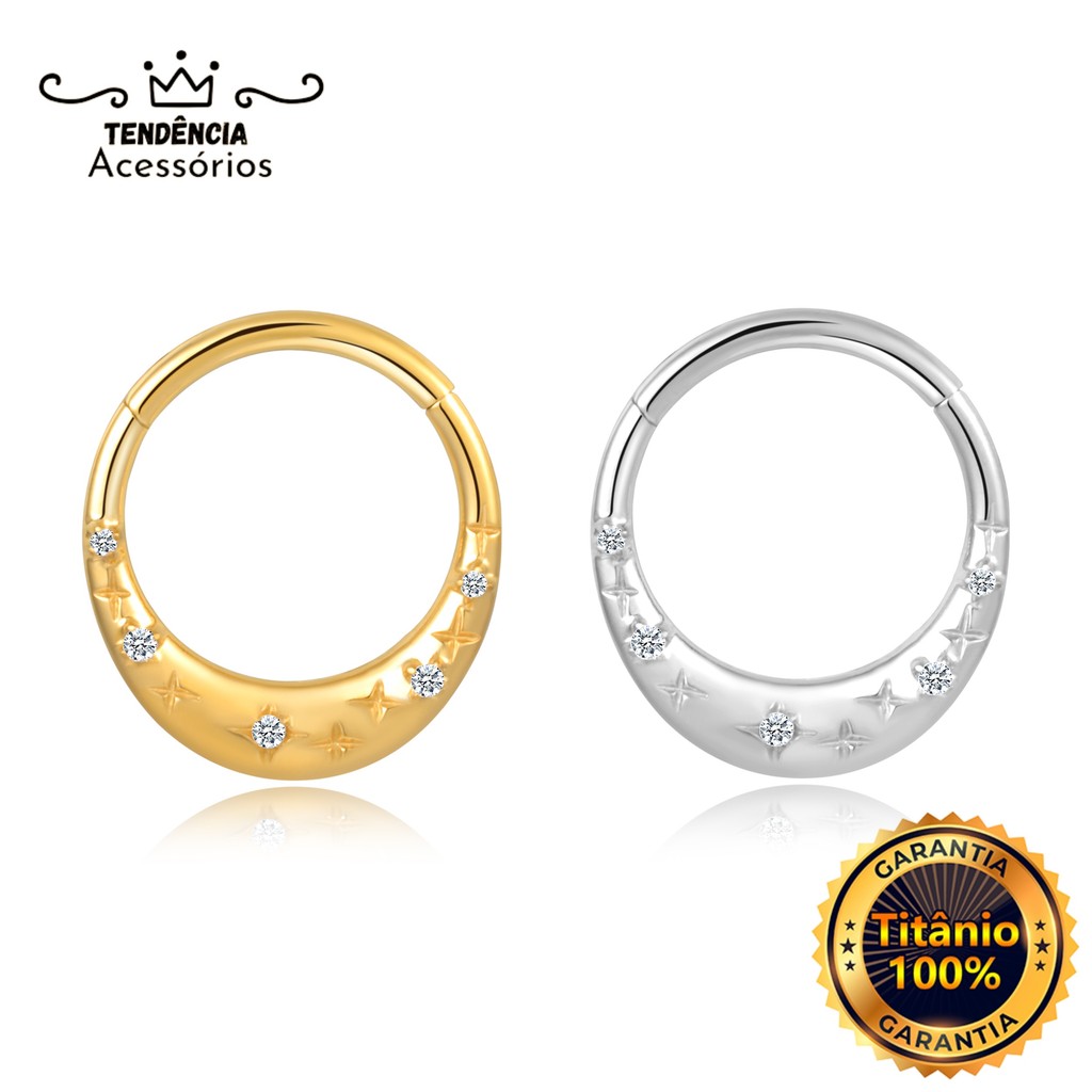 Piercing Argola Titânio Helix Rook Septril Conch Nariz Segmento Articulado Zircônia Detalhes Estrelas