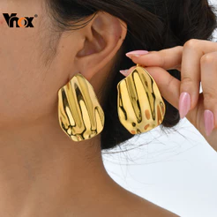 Brincos Irregulares De Ouro 18k Vnox Para Mulheres Em Aço Inoxidável Retrô À Prova D'água Joias