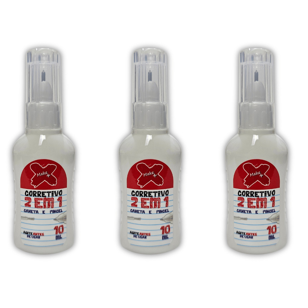 kit 3 Corretivos Líquido 2 em 1 Make+ 10ml – Ponta Pincel e Caneta