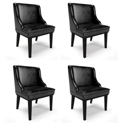 Kit 4 Cadeiras Estofadas Base Fixa de Madeira Preto Lia Sintético Premium Preto - Ibiza