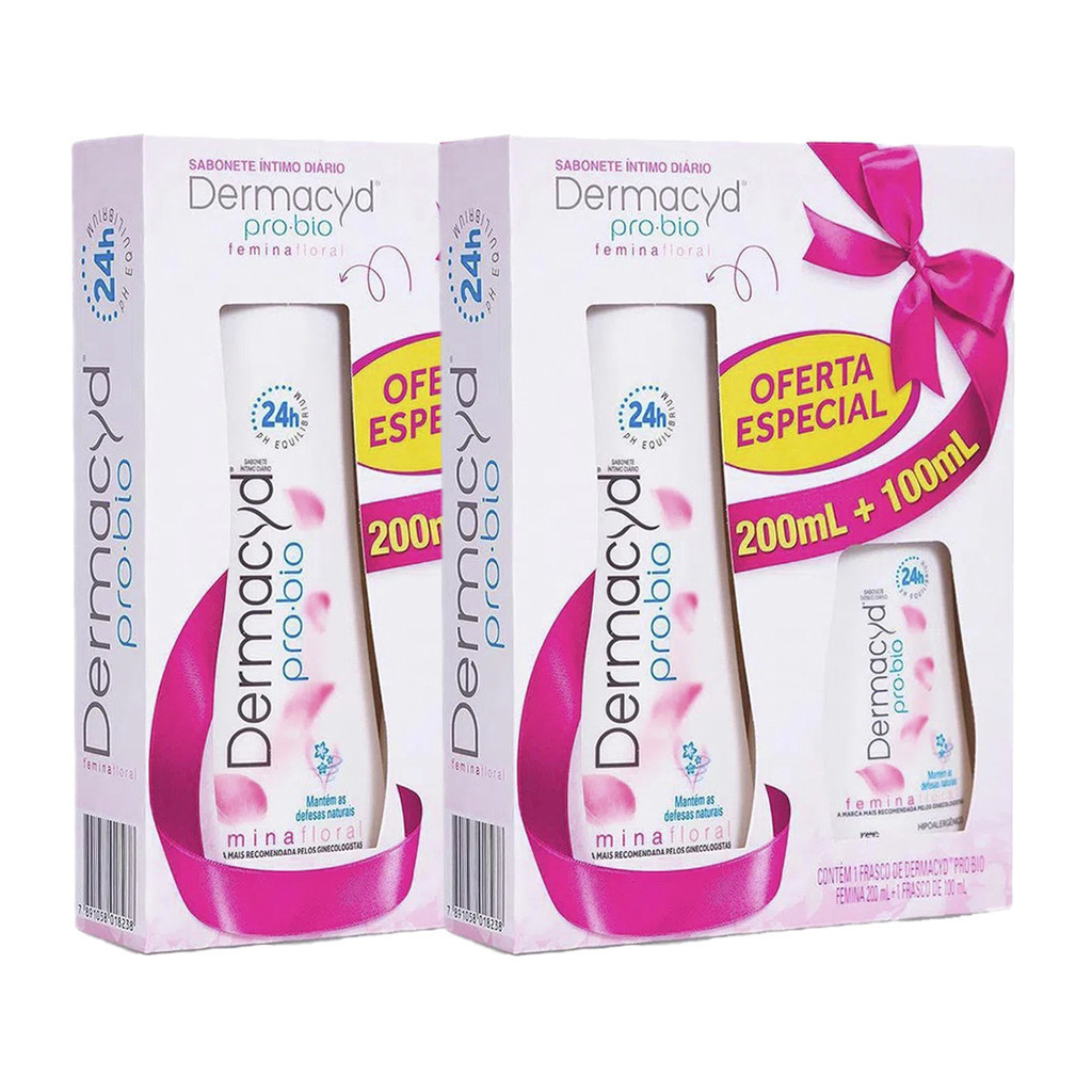 KIT C/2 SABONETE ÍNTIMO DERMACYD FEMINA FLORAL 200ML + 100ML em Oferta na Shopee