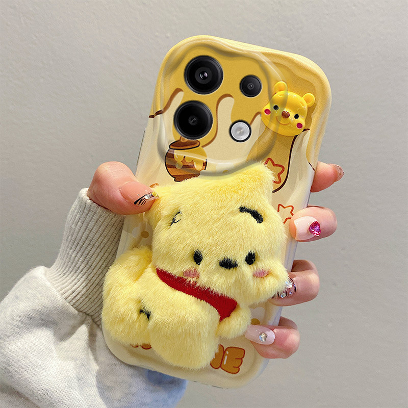 Capa de Silicone Capa macia de revestimento de desenho animado Capa de boneca de pelúcia Capa de telefone com alça Anti-gotas Adequada para Xiaomi Redmi Nota 13 Pro 5G /Poco X6 5G