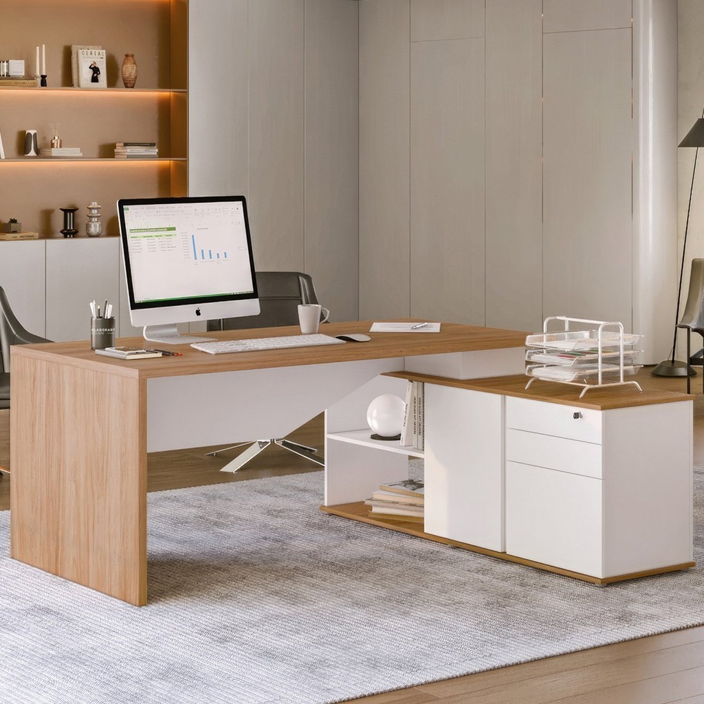 Escrivaninha Mesa Escritório Diretor em L 3 Gavetas 1 Porta 180cm Spring Yescasa Itapuã/Branco em Oferta na Shopee