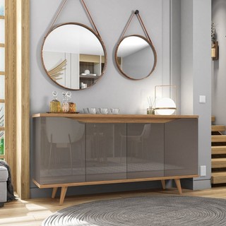 Buffet 160cm 4 Portas Pés em Madeira Maciça Grace Versátile  Cinza Perola/Noce em Oferta na Shopee