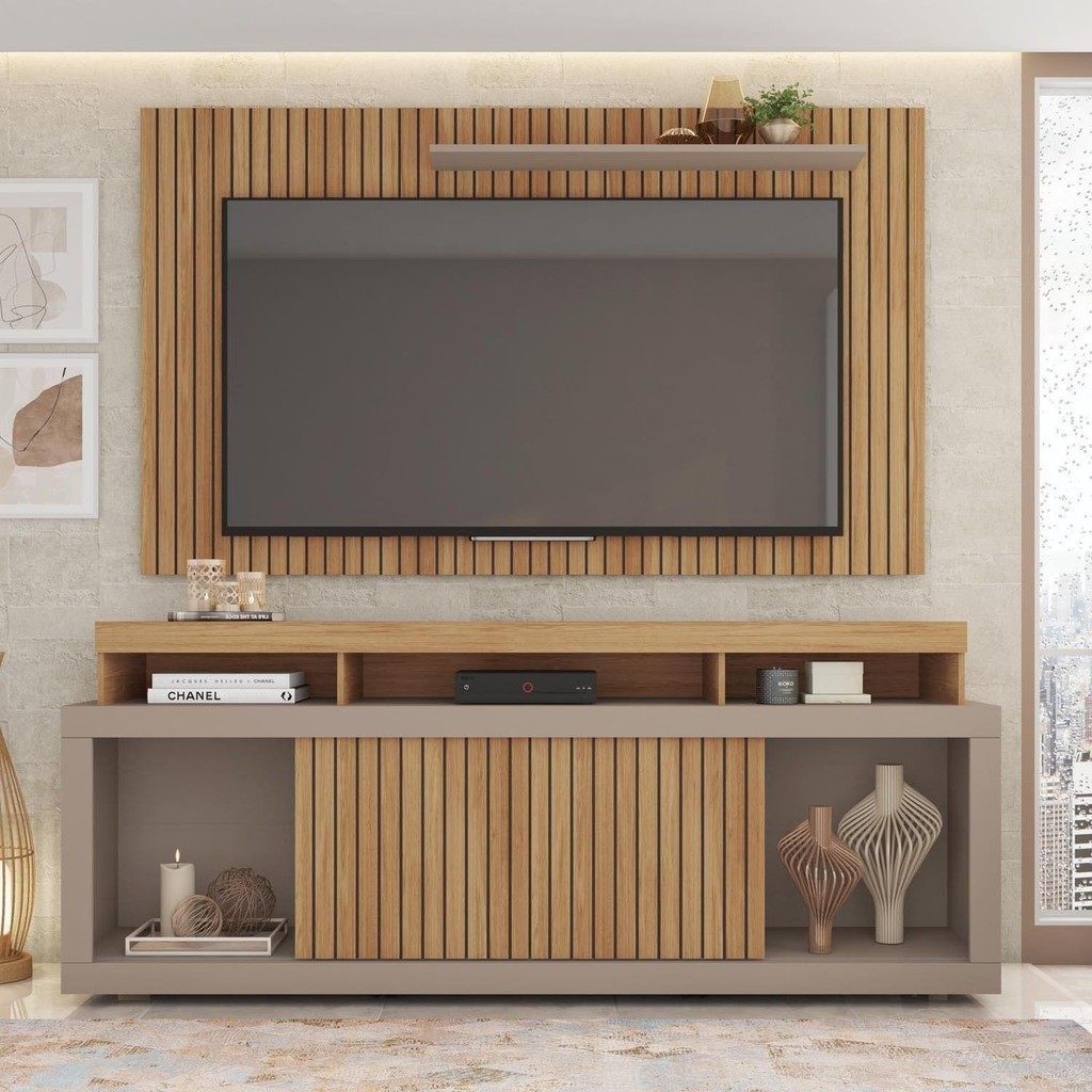 Rack com Painel para TV Até 65 Polegadas com Ripado Esmeralda  Buriti/Fendi em Oferta na Shopee