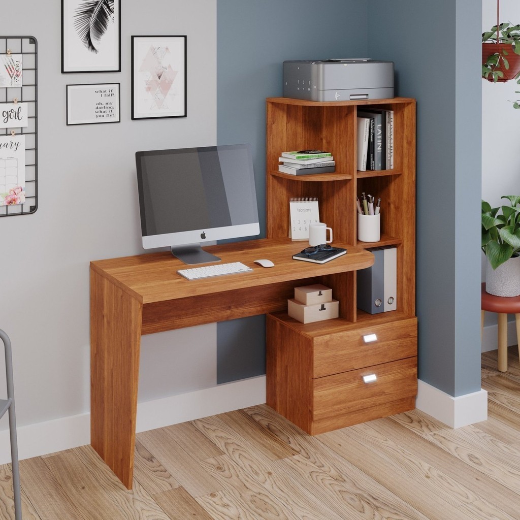 Escrivaninha Mesa Escritório com 138cm Estante Elisa Cinamomo em Oferta na Shopee