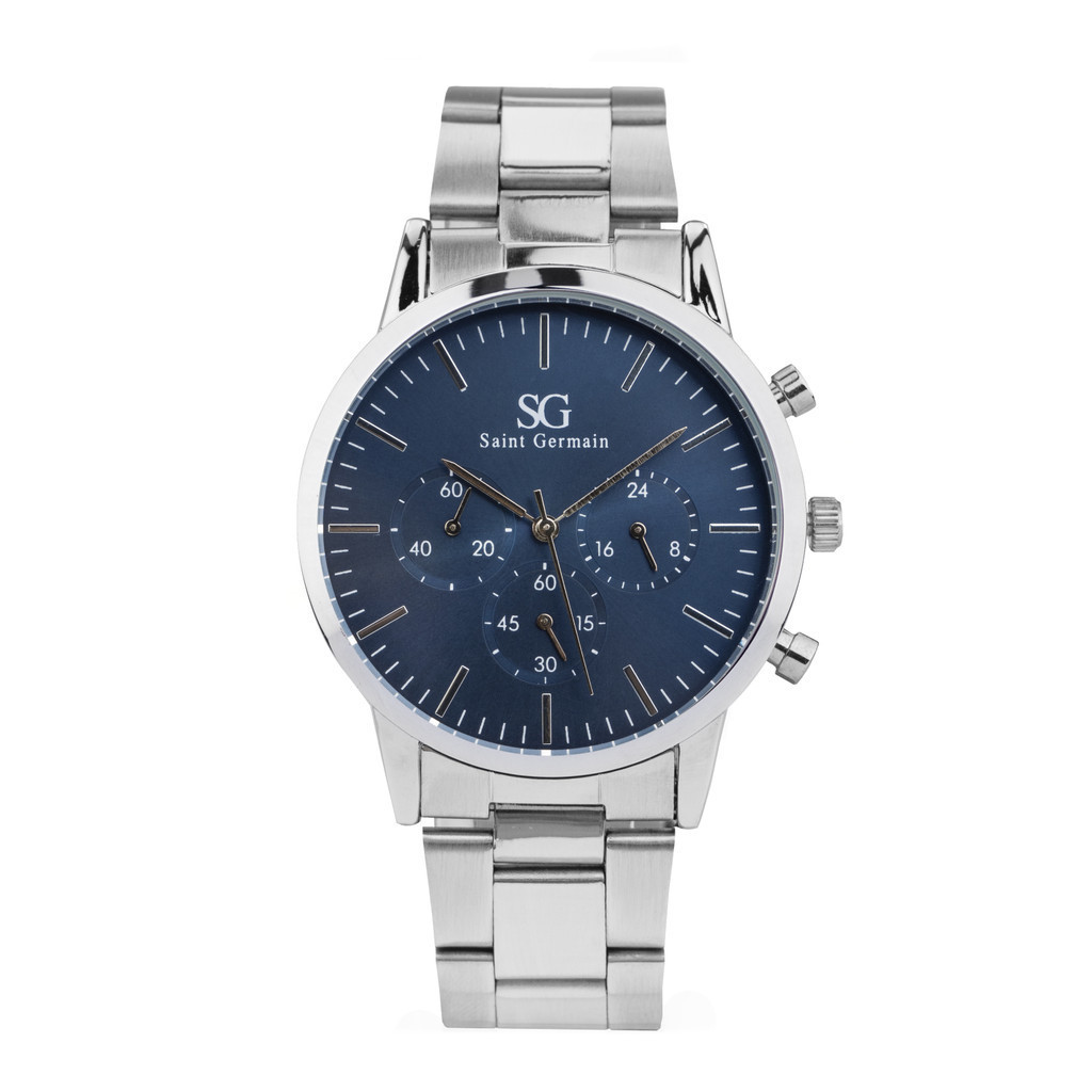 Relógio Masculino Prata Saint Germain Chrono Blue Silver 42mm - Fundo Azul em Oferta na Shopee