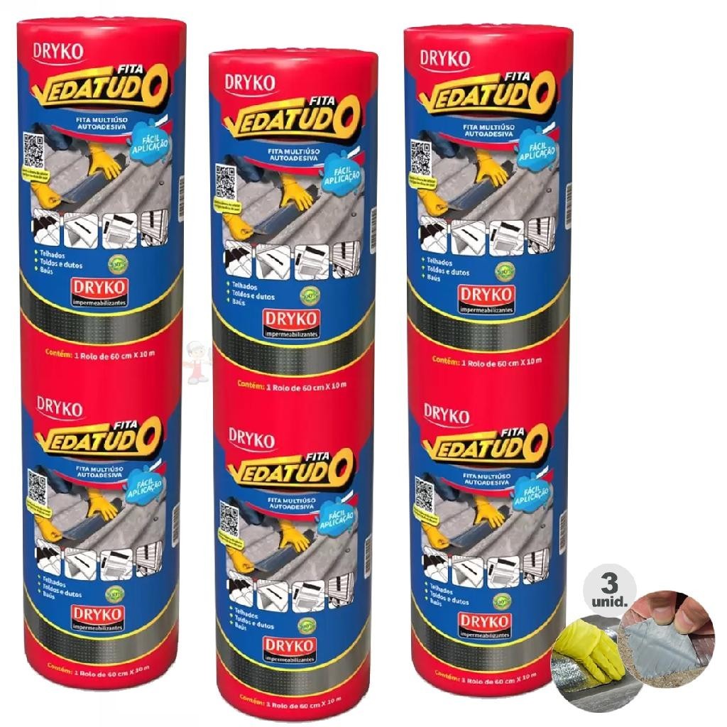 kit 3 Manta asfaltica adesiva alumin. Imper. Para Telhados, lajes, chapas, reparo rapido 60cm X 10m