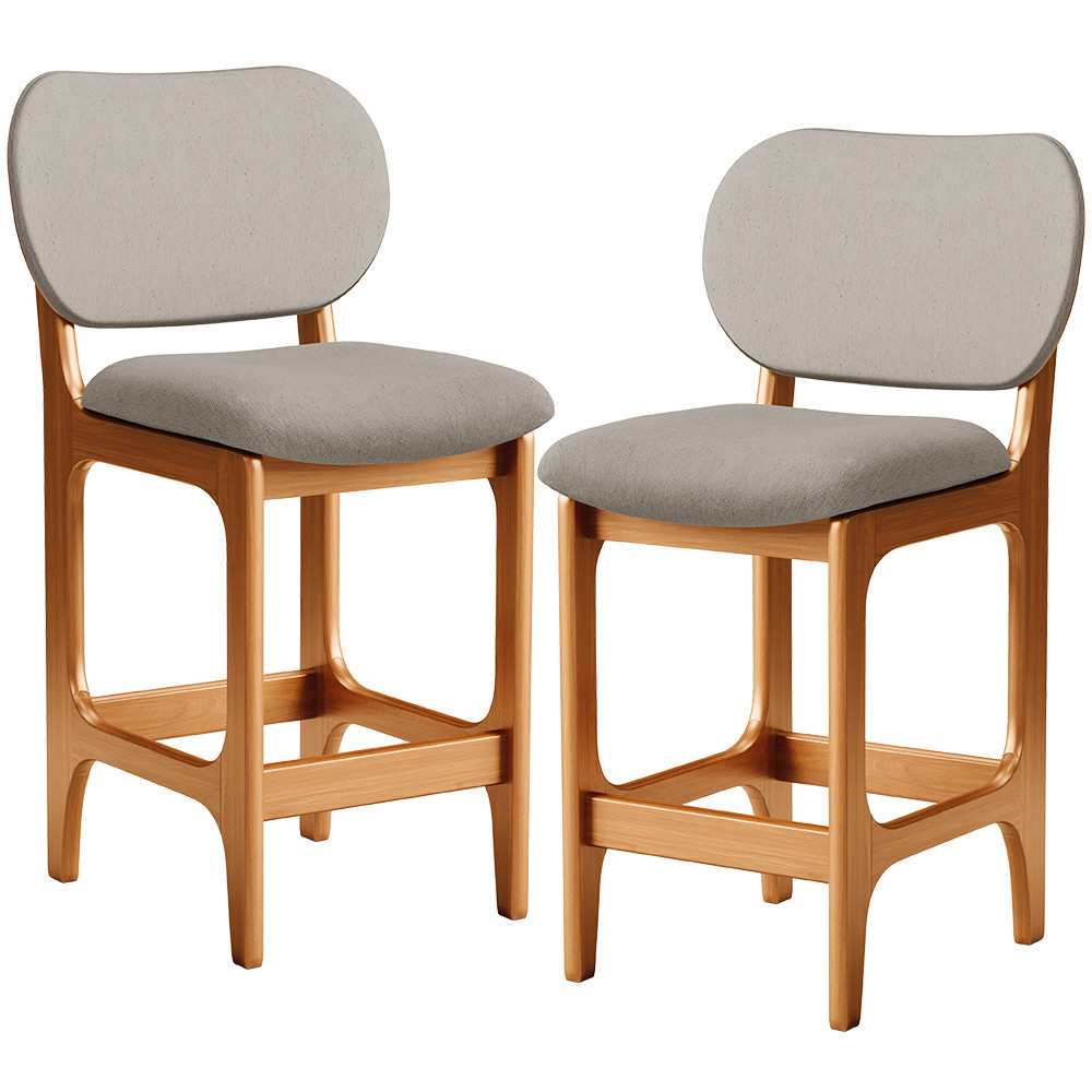 Kit 02 Banquetas Baixa Bar Cozinha E Sala De Jantar Fixa Betta L02 Imbuia Linho Bege - Lyam Decor em Oferta na Shopee
