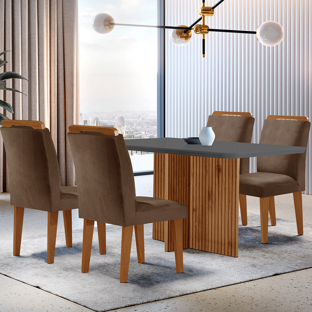 Sala de Jantar Mesa Olímpia 120CM em MDF e 4 Cadeiras Athenas Moderna em Oferta na Shopee