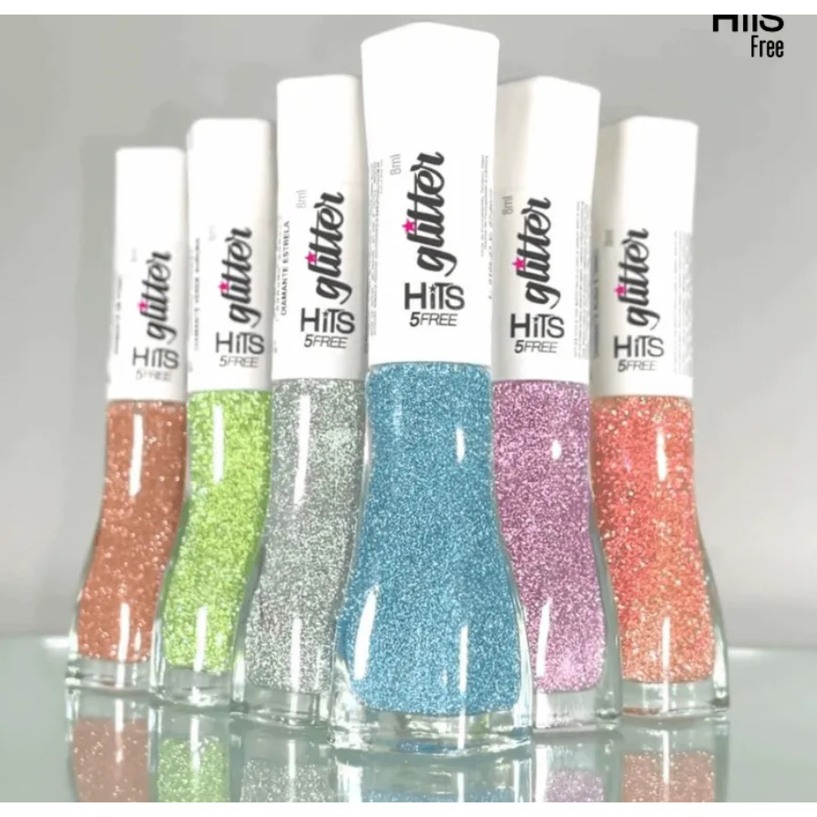 Kit C/6 Esmaltes Hits Diamante Glitter Refletivo Brilha