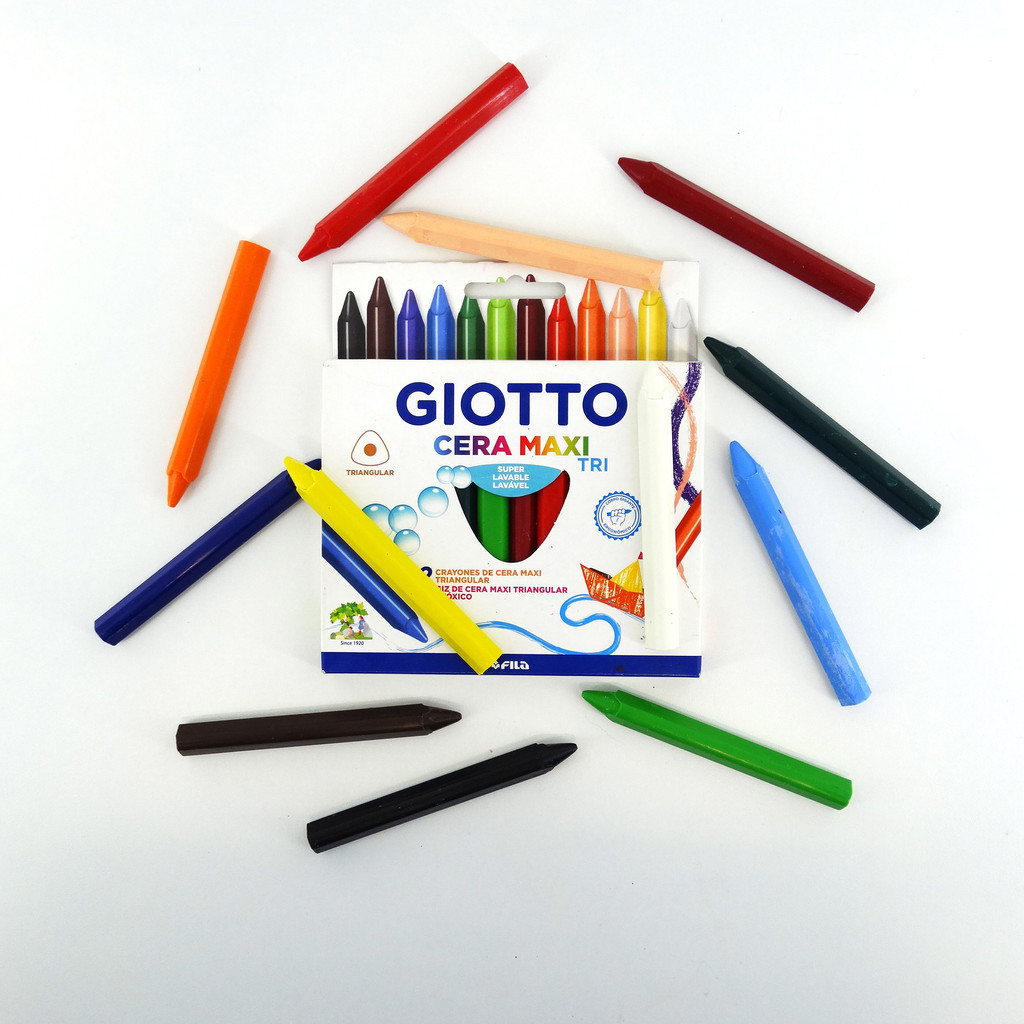 Giz de Cera Escolar Maxi Triangular Giotto - Caixa com 12 Cores