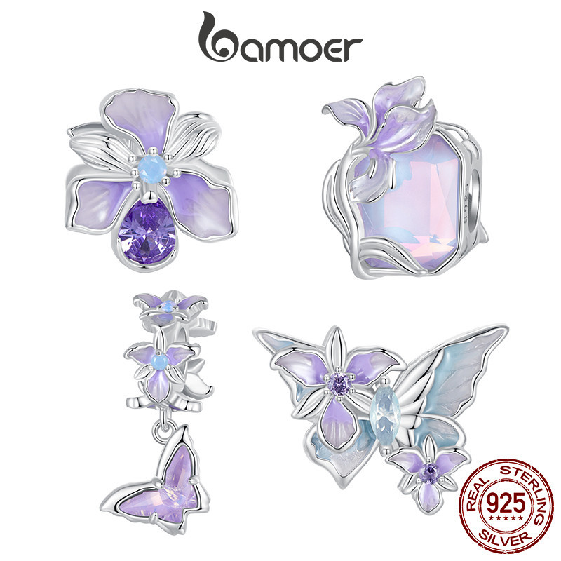 Bamoer 925 Sterling Sliver Charme Butterfly Iris Pendant Série De Acessórios Para Pulseira