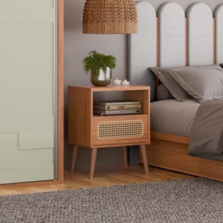 Mesa de Cabeceira 1 Gaveta Tela Natural Curve Freijó - Dalla Costa em Oferta na Shopee