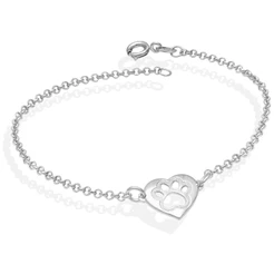 Pulseira coração patinha pet vazada - Prata 925
