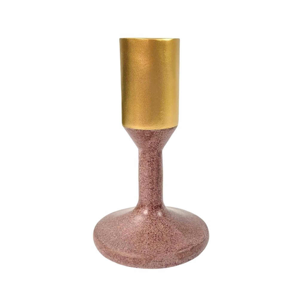 Castiçal Marrom E Dourado 15x9cm Candelabro Resina P