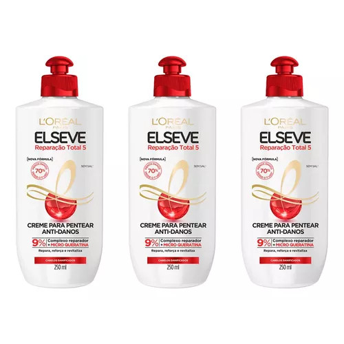 Kit 3x Creme para Pentear Elseve Reparação Total 5 250ml cada