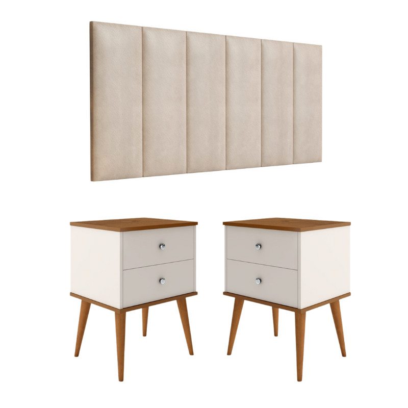 Conjunto quarto berlim 1,40 - Cabeceira Cama Casal 1,40 Com 2 Mesas de Cabeceira berlimo off/ freijo