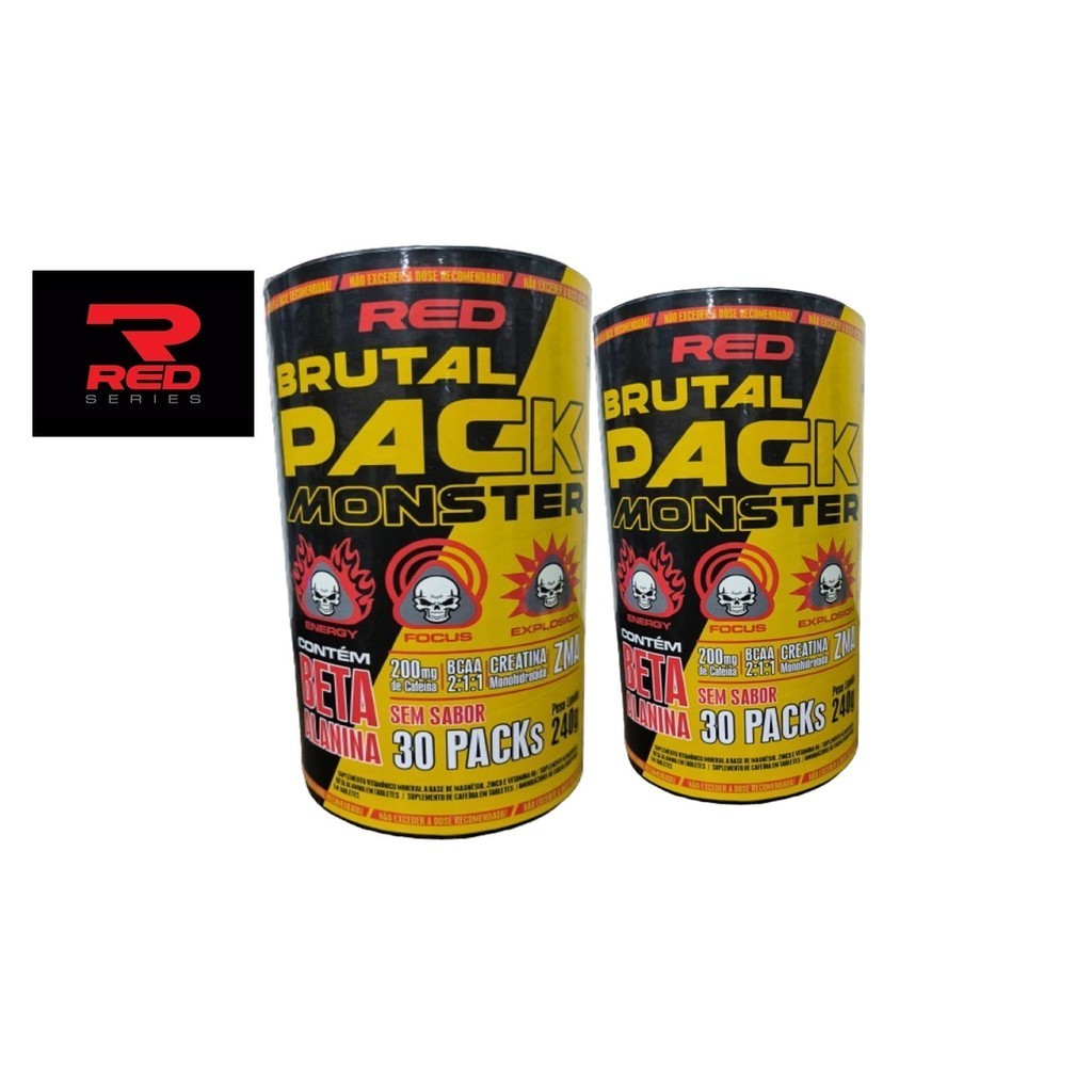 Kit 2x Brutal Pack Monster 30 Packs Red Series Pre Treino Beta Alanina