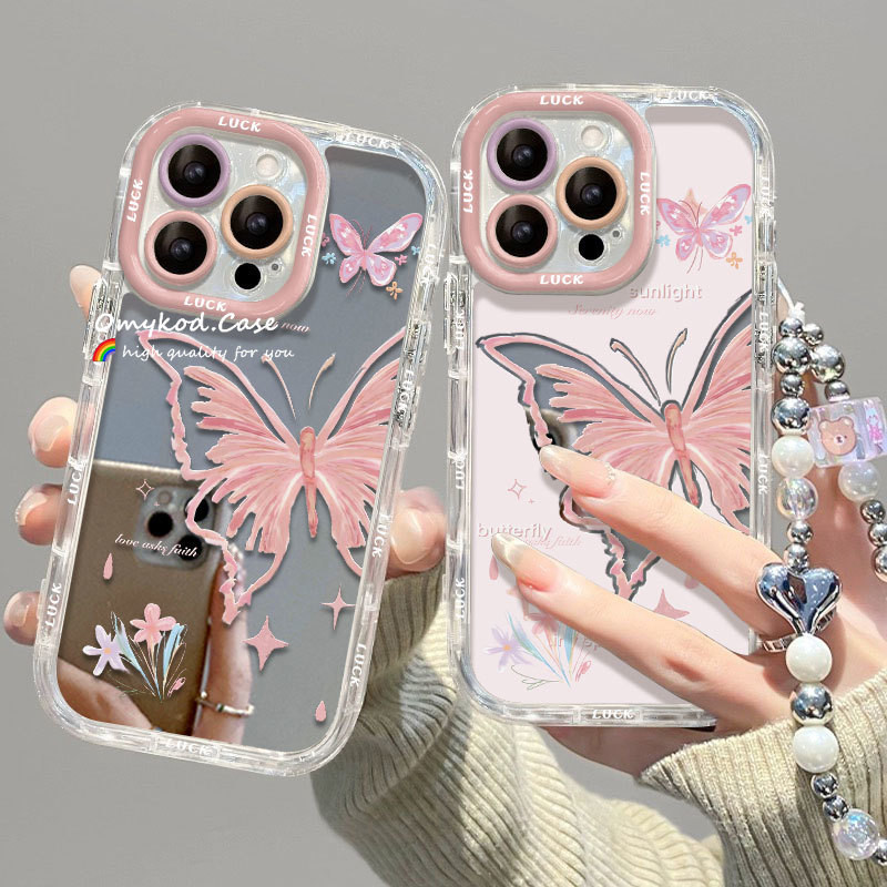 Compatível Com Para Samsung A05 A05S A15 A14 A13 A12 A55 A54 A51 A35 A34 A32 A25 A24 A03 A02S Linda Borboleta Rosa Avançada Minimalista Capinha Celular Antiqueda Protetora