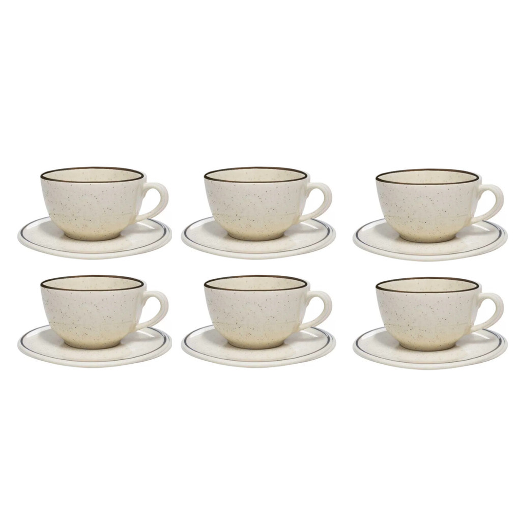 Jogo Xicaras de Chá Café Com Pires Kit 6pcs 200ml Cerâmica Oxford Unni Brisa em Oferta na Shopee